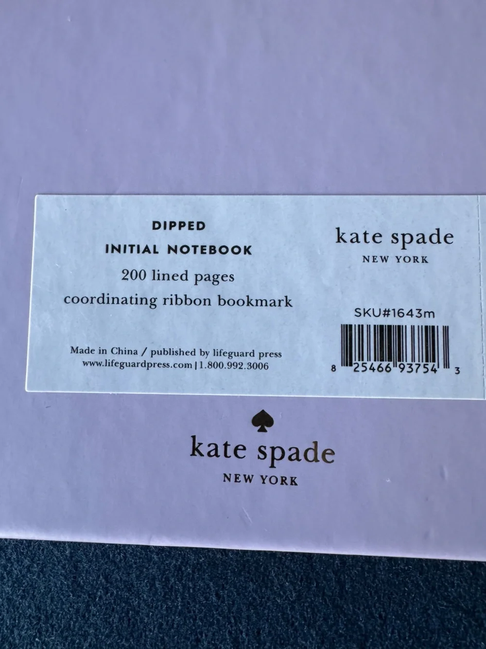 kate spade ♠️Lavender &Winter White Hardcover lined M Notebook w/matching ribbon
